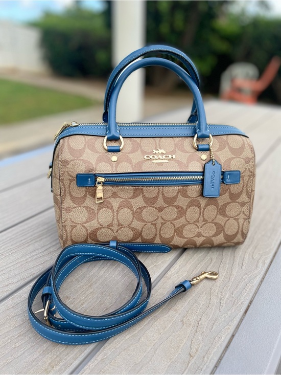 Coach Handbags - Coach Medium Signature Rowen with Blue Trim